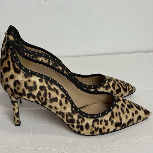 Sam Edelman Leopard Calf Hair Tiana Pointed Toe Pump High Heel Size 8M Studded - Picture 5 of 11